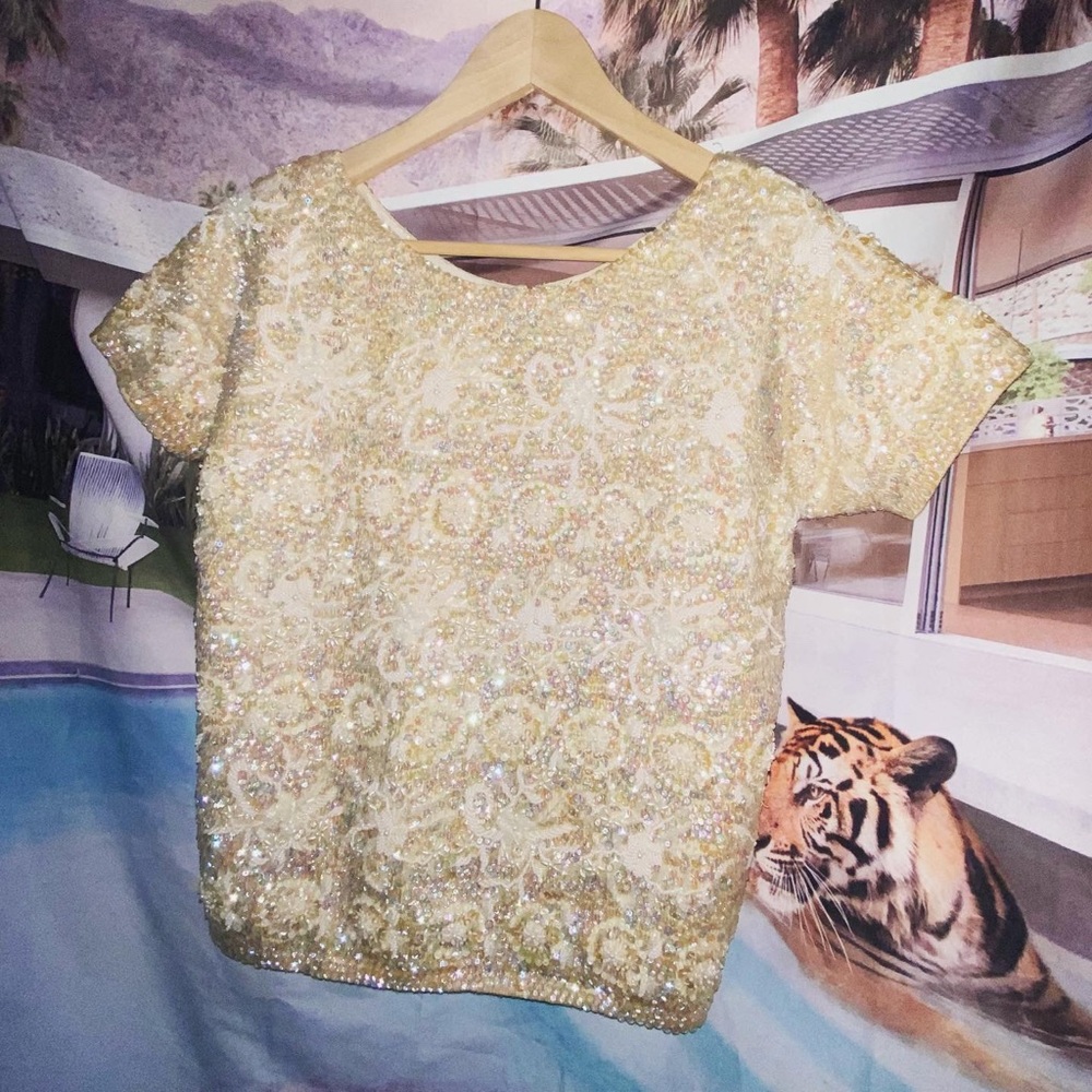 VINTAGE 1960s Bullocks Sequin Beaded Blouse *Med*